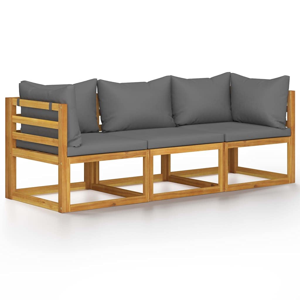 vidaXL Solid Acacia Wood 3-Seater Patio Sofa with Cushions, Dark Gray Fabric, Rustic Charm, Adjustable and Comfortable Outdoor Lounge Set