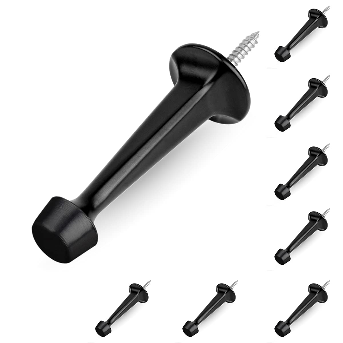 Homotek 8 Pack Heavy Duty Solid Rigid Door Stop With Soft Rubber Tip, Zinc Die Cast Door Stopper Protect Wall & Door, Black