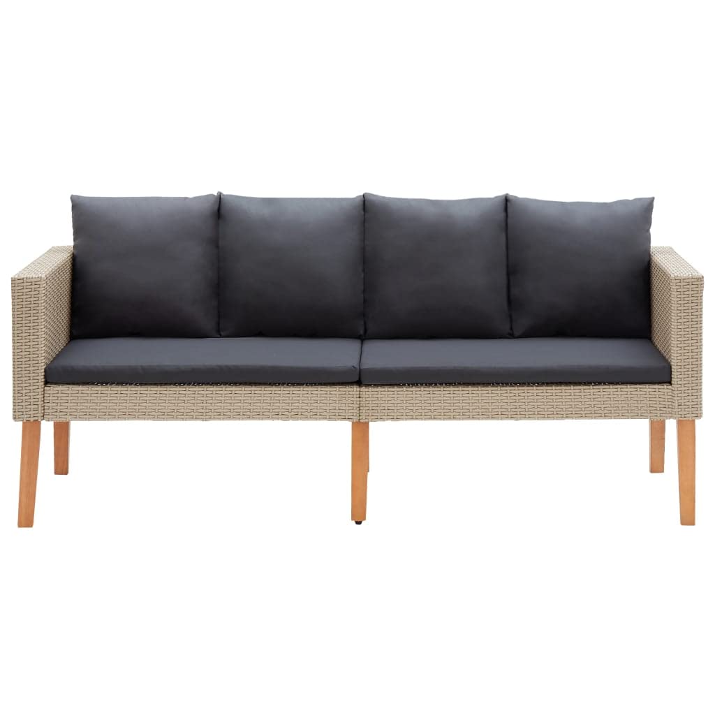 vidaXL Patio Furniture Set 3 Piece, Sectional Sofa for Outdoor Garden, Couch with Cushions, Coffee Table, Scandinavian Style, Poly Rattan Beige
