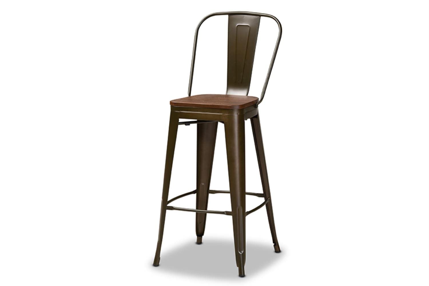 Baxton Studio Rosetta Brown Metal and Brown Finished Wood 4-Piece Bar Stool Set