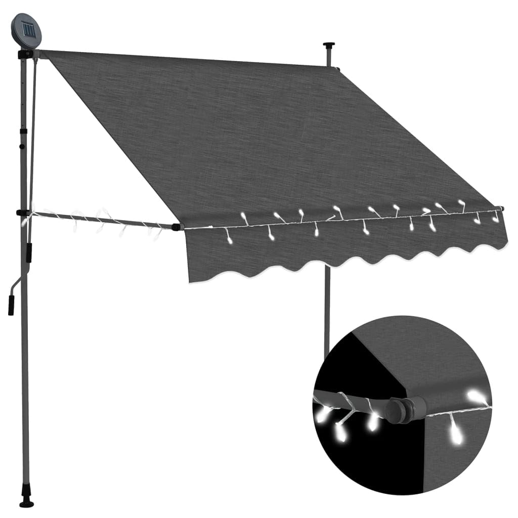 vidaXL Manual Retractable Awning with LED, 39.4&quot; - Anthracite