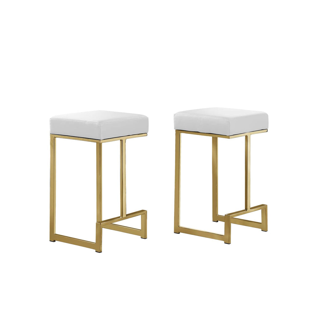 Best Master Furniture Dorrington Faux Leather Backless Counter Height Stool In White/Gold (Set Of 2)