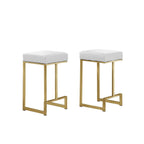 Best Master Furniture Dorrington Faux Leather Backless Counter Height Stool In White/Gold (Set Of 2)