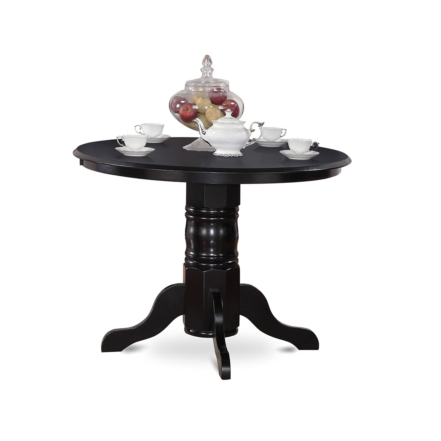 East West Furniture Shen5-Blk-69 5 Piece Dining Room Table Set Includes A Round Kitchen Table With Pedestal And 4 Black Faux Leather Parson Dining Chairs, 42X42 Inch, Black