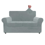 Znsayotx Luxury Velvet Sofa Cover 3 Piece (57'-70') Stretch Loveseat Covers For 2 Cushion Couch Thick Soft Couch Slipcover With Non Slip Strap, Dog Pet Friendly Nice Furniture Protector (Light Grey)