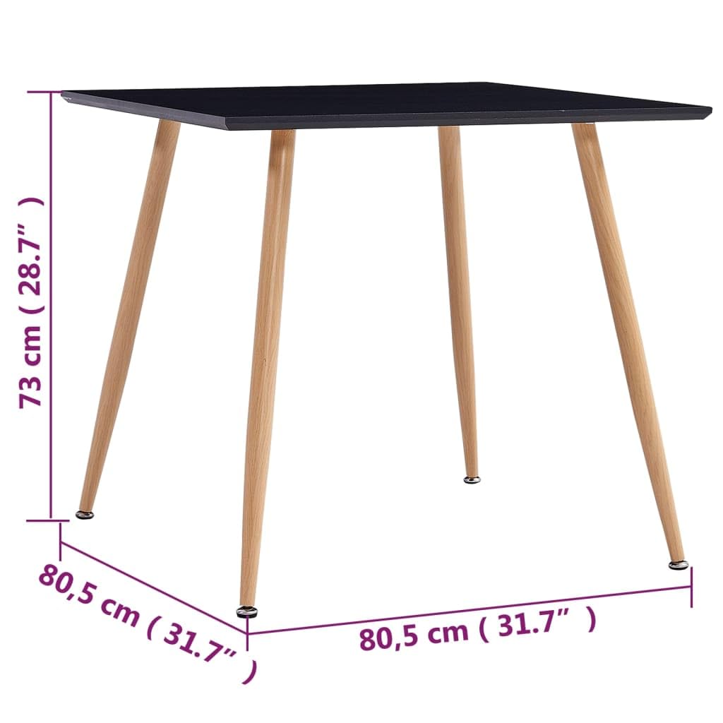vidaXL Dining Table with Square MDF Tabletop and Robust Steel Legs, Scandinavian Style, Easy-to-Clean, for Kitchen/Dining Room/Interior Spaces, Black and Oak, 31.7&quot;x31.7&quot;x28.7&quot;