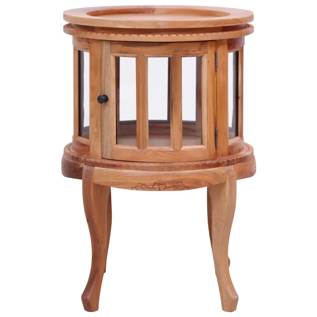vidaXL Natural Solid Mahogany Wood Vitrine Cabinet - 19.7&quot;x19.7&quot;x29.9&quot; - Incense Burner Inspired Design, Durable and Sturdy Side Table with Brass Knobs, Large Compartment for Storage.