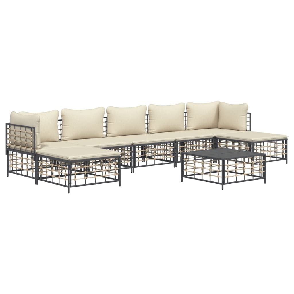 vidaXL 8 Piece Patio Lounge Set - Anthracite/Beige Poly Rattan & Steel Outdoor Furniture - Weather-Resistant, Comfortable, Modular Design - Includes Corner Sofa, Middle Sofa, Footstool & Table