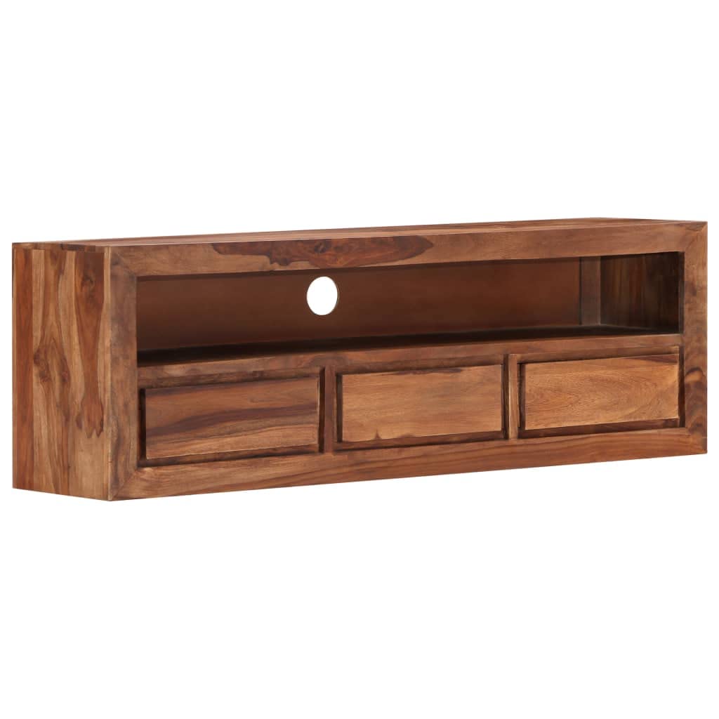 vidaXL Solid Sheesham Wood TV Stand/Cabinet - Rustic, Handcrafted, Engineered Wood Accents - 47.2&quot; x 11.8&quot; x 15.7&quot; - 3 Drawers & 1 Compartment - Polished & Lacquered
