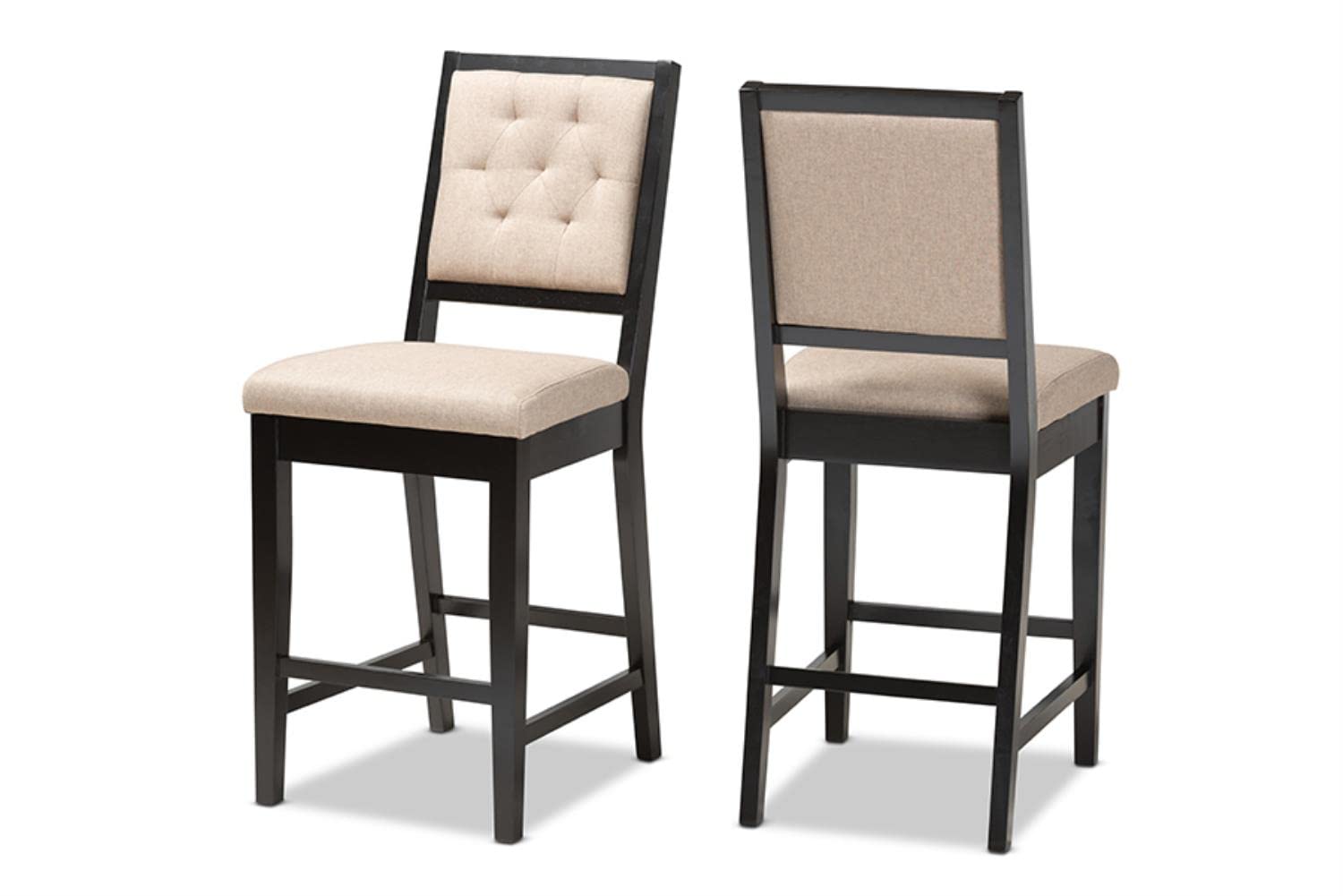 Baxton Studio Gideon Modern and Contemporary Sand Fabric Upholstered and Dark Brown Finished Wood 2-Piece Counter Stool Set