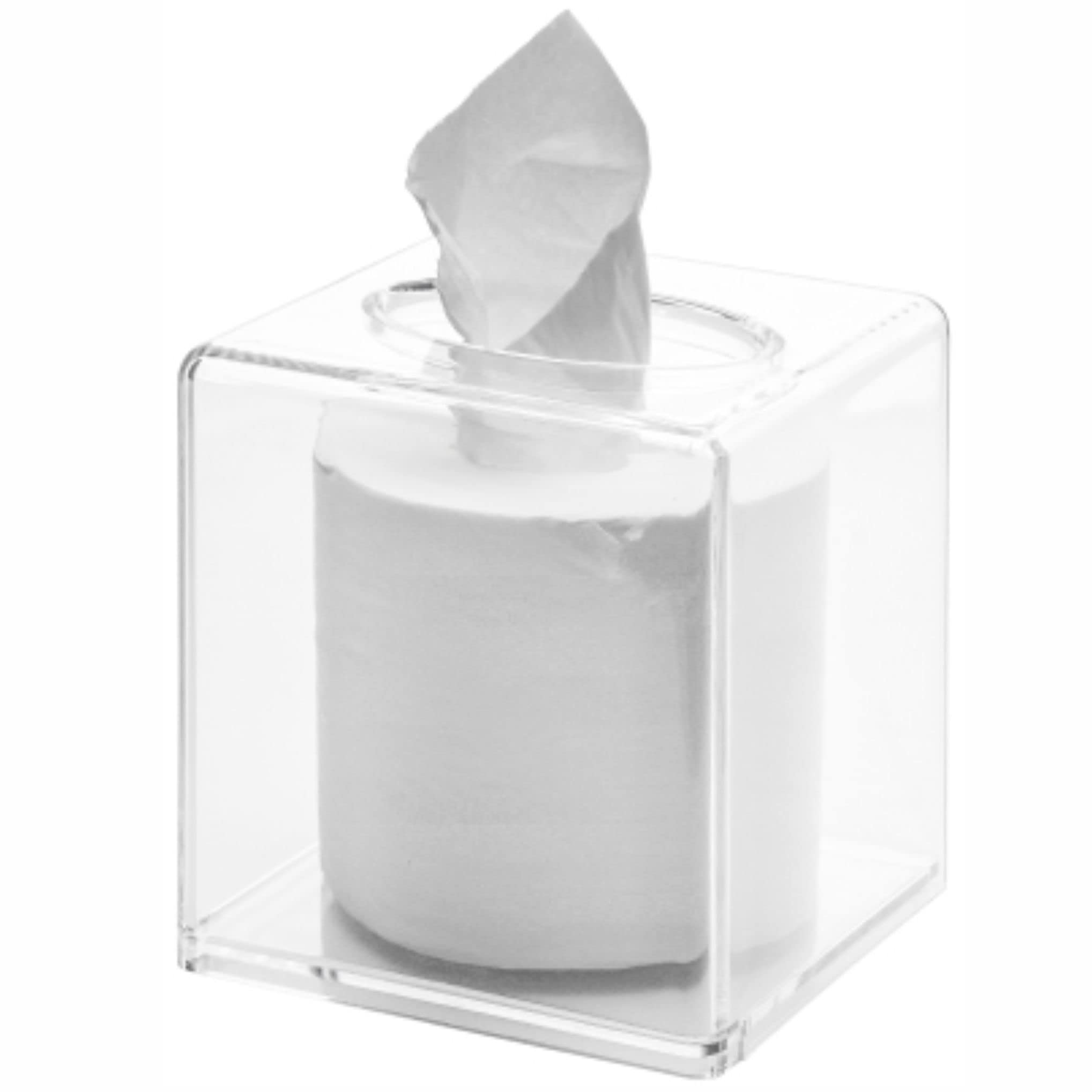 Cq acrylic Roll Tissue Box Holder with Cover Square Facial Tissue Dispenser Box Case for Countertop,Clear Plastic Dryer Sheet Co