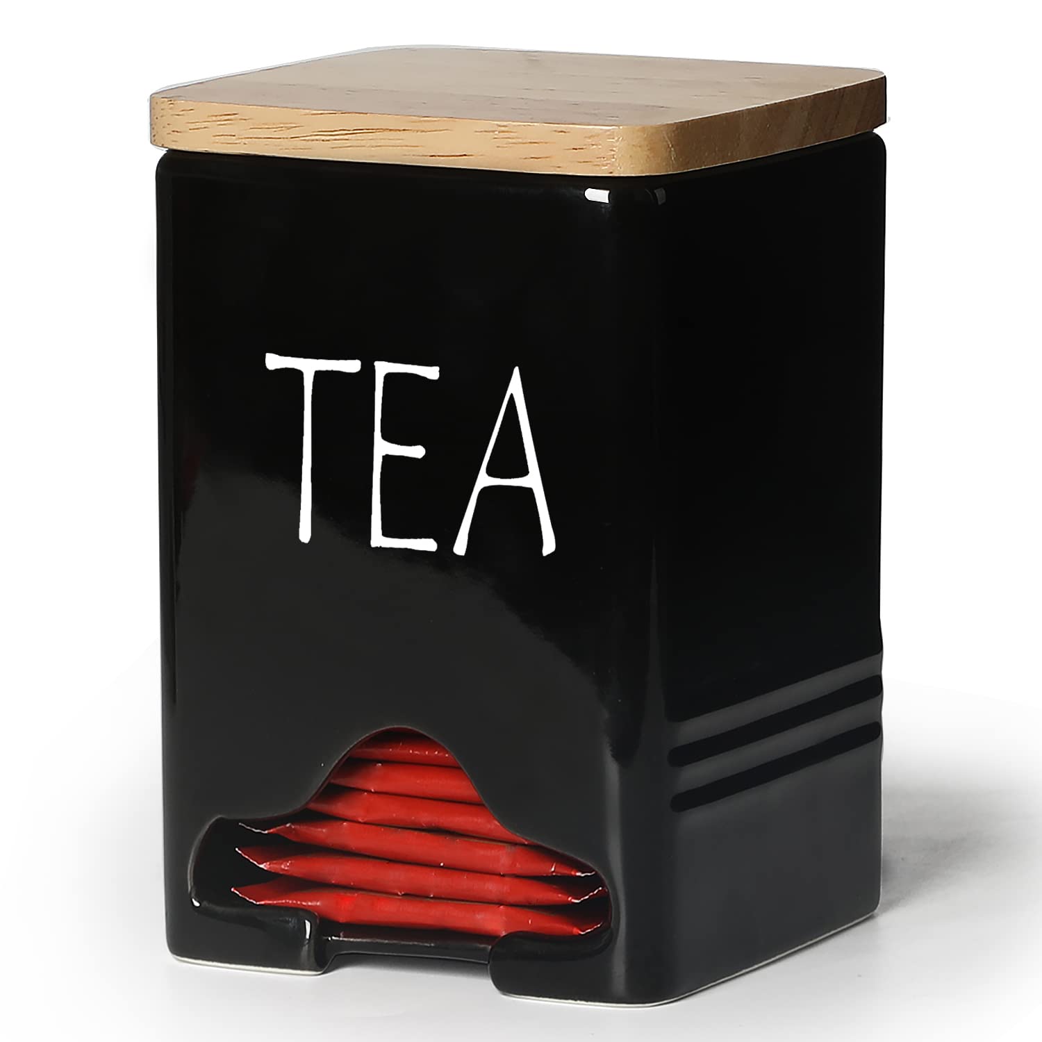 QUXIJA Ceramic Farmhouse Tea Bag Storage Organizer Caddy Holder with Lid (White)