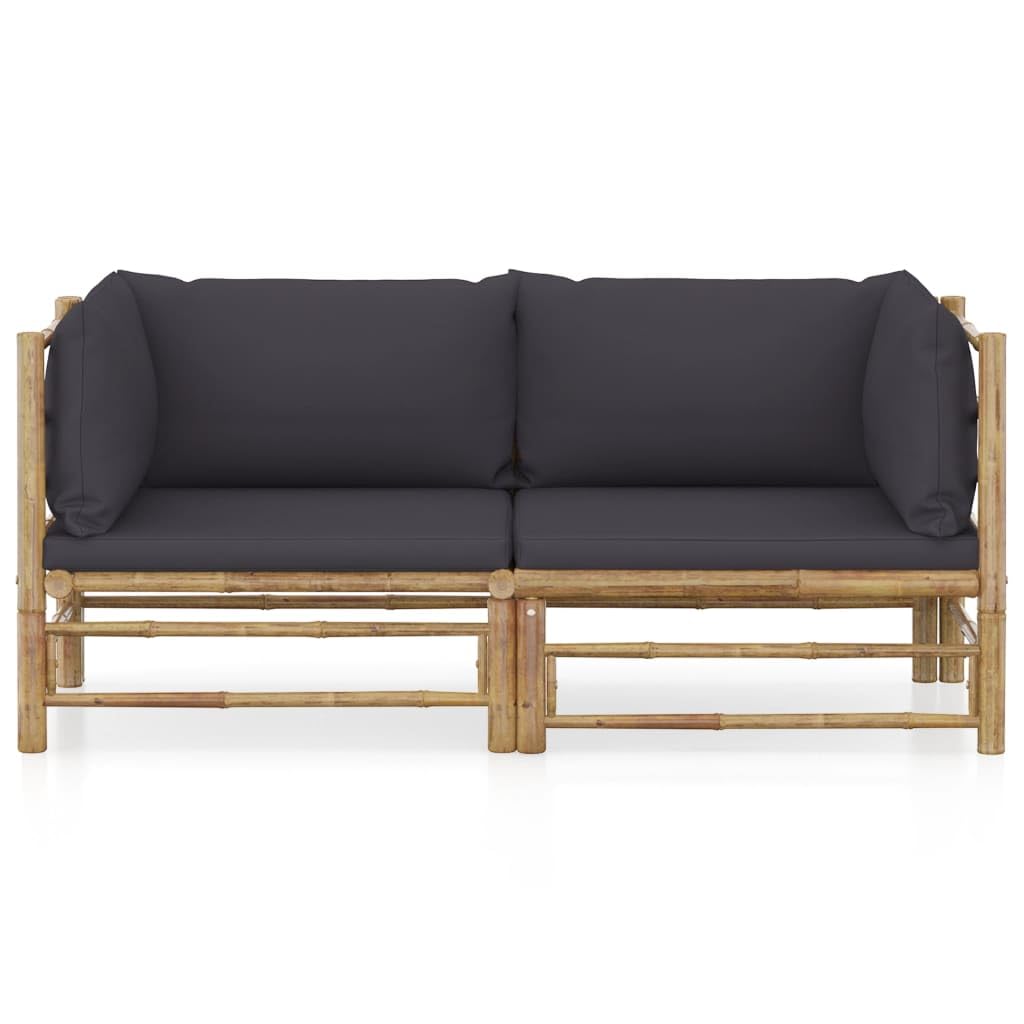vidaXL 2-Piece Scandinavian Style Patio Lounge Set - Bamboo Construction with Removable and Washable Dark Gray Cushions - Easy Assembly and Lightweight for Easy Movement