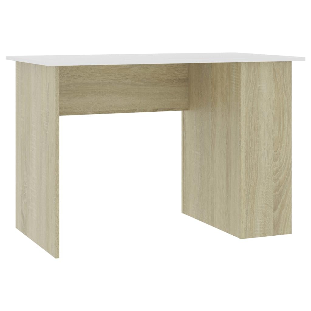 vidaXL Modern Desk with Side Shelves-White and Sonoma Oak 43.3&quot;x23.6&quot;x28.7&quot;, Engineered Wood for Office, Dorm, Home