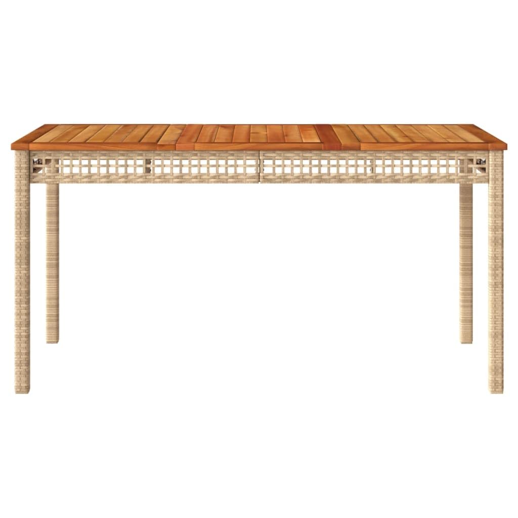 vidaXL Patio Table Beige Poly Rattan & Acacia Wood - Outdoor Dining Furniture for Garden, Backyard, Patio - UV-Resistant, 55.1"x31.5"x29.5"