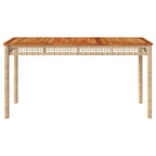 vidaXL Patio Table Beige Poly Rattan & Acacia Wood - Outdoor Dining Furniture for Garden, Backyard, Patio - UV-Resistant, 55.1"x31.5"x29.5"