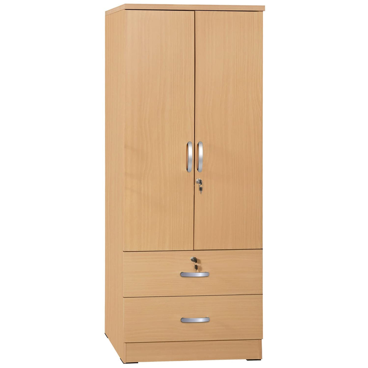 Better Home Products Grace Wood 2-Door Wardrobe Armoire with 2-Drawers in White