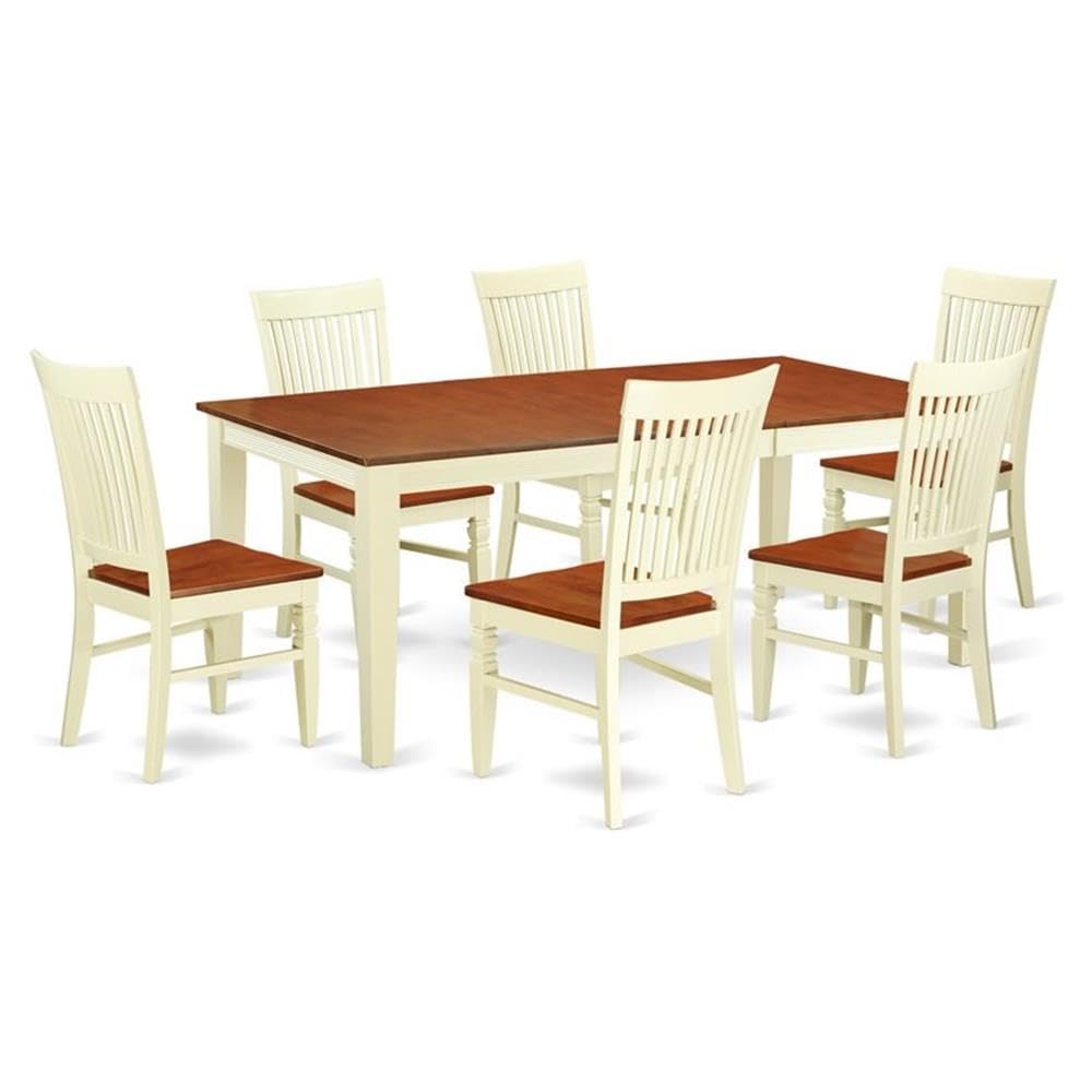 East West Furniture Quwe7-Bmk-W 7 Piece Modern Dining Table Set Consist Of A Rectangle Wooden Table With Butterfly Leaf And 6 Dining Room Chairs, 40X78 Inch, Buttermilk & Cherry