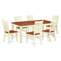East West Furniture Quwe7-Bmk-W 7 Piece Modern Dining Table Set Consist Of A Rectangle Wooden Table With Butterfly Leaf And 6 Dining Room Chairs, 40X78 Inch, Buttermilk & Cherry