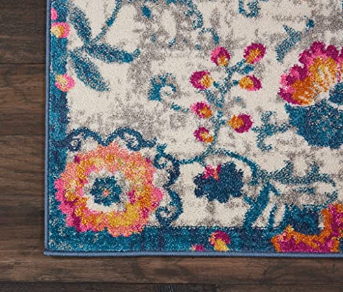 HomeRoots 100% Polypropylene 2â?? x 6â?? Ivory and Blue Floral Vines Runner Rug