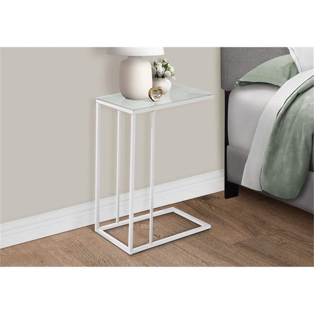 Monarch Specialties Metal Accent Table with Frosted Tempered Glass, White