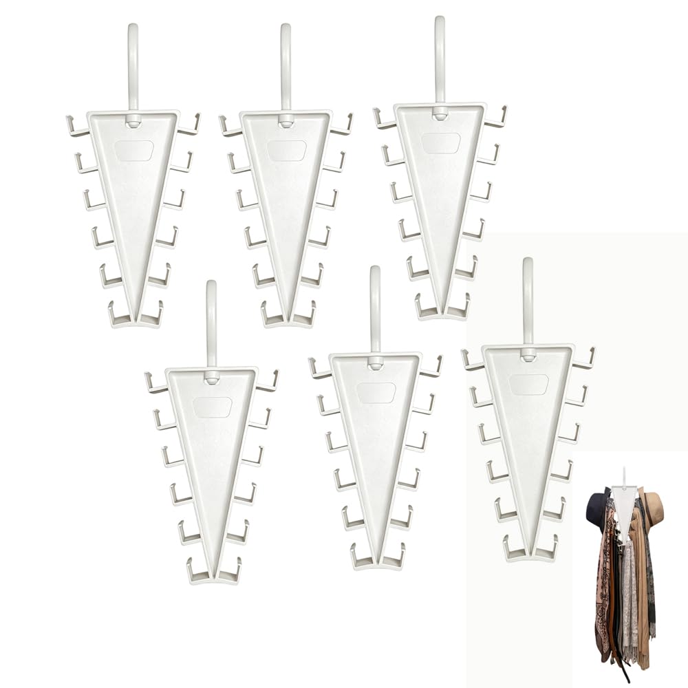 VShaped DoubleSided Closet Hanger, 12 Hooks Rotating Organizer for Hats Scarves Belts (White/6pcs)