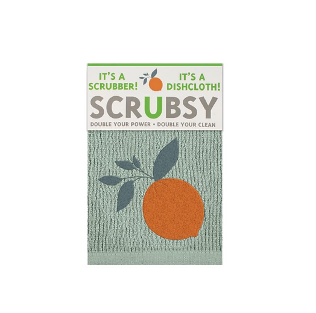 Mkitchen SCRUBSY 100% Cotton Kitchen Dish Cloth with Built in Scrubber | Various Designs and Super Absorbant (Orange Grove)