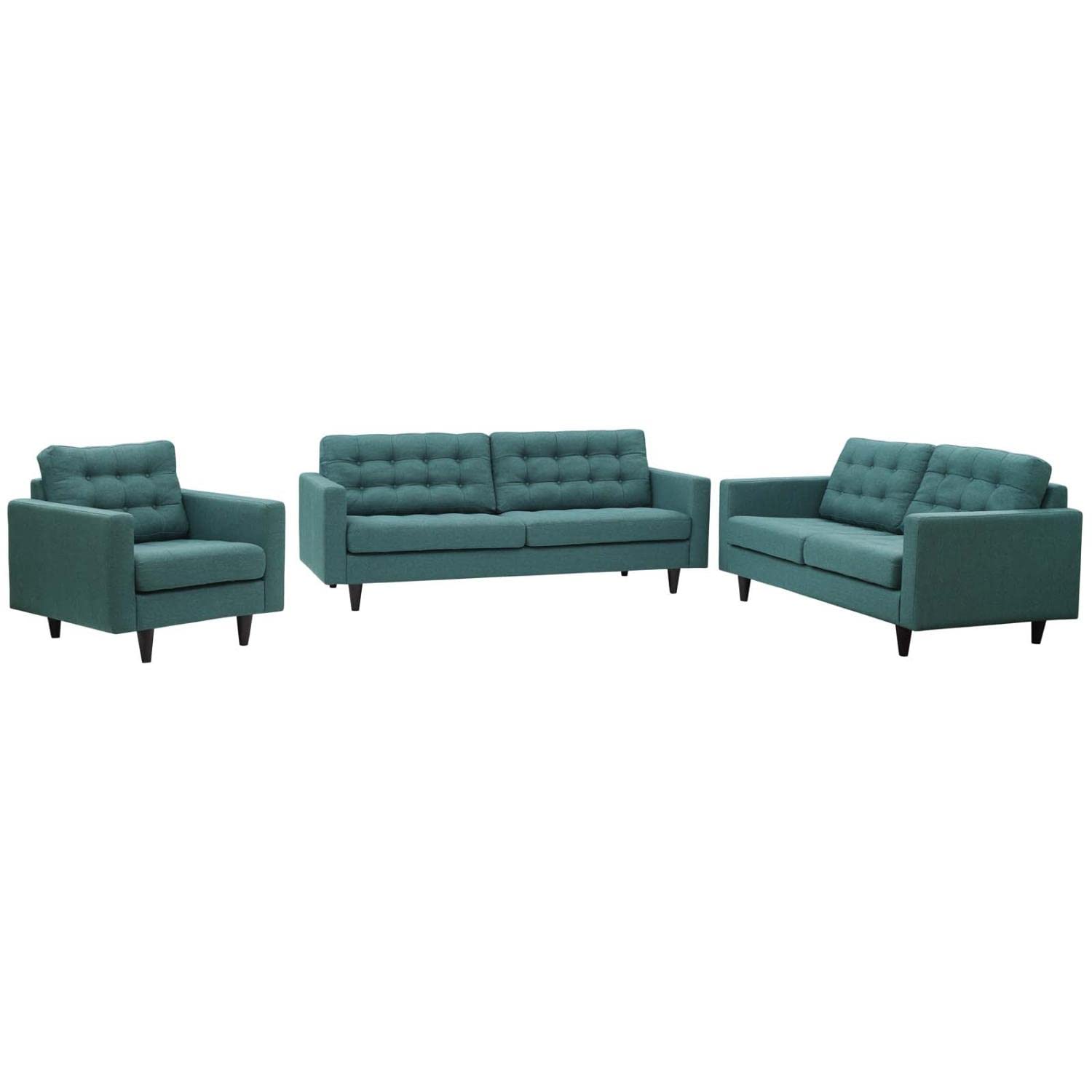 Modway Empress Sofa, Loveseat And Armchair Set Of 3, Teal