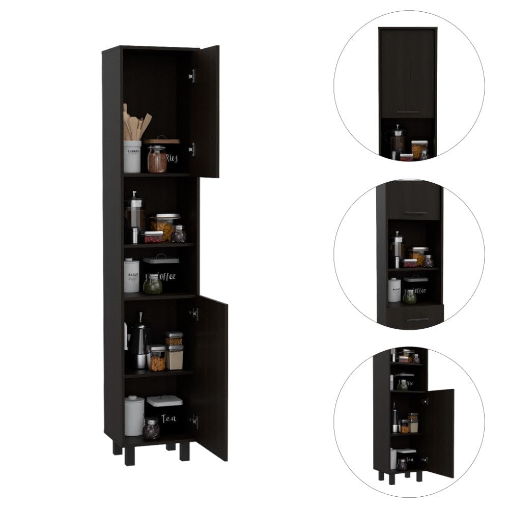 Pantry Cabinet Almada, Three Interior Shelves - Black