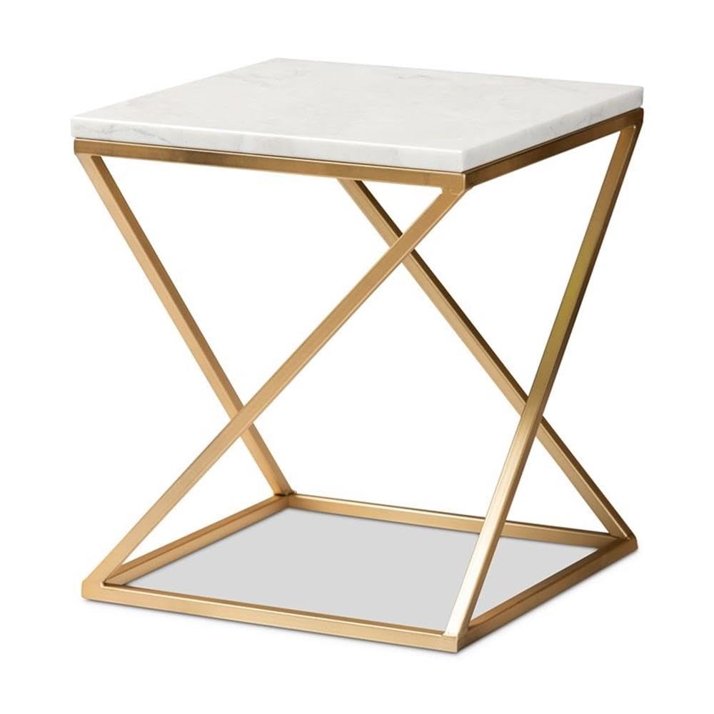 Baxton Studio Hadley Modern and Contemporary Gold Finished Metal End Table with Marble Tabletop Gold/Metal