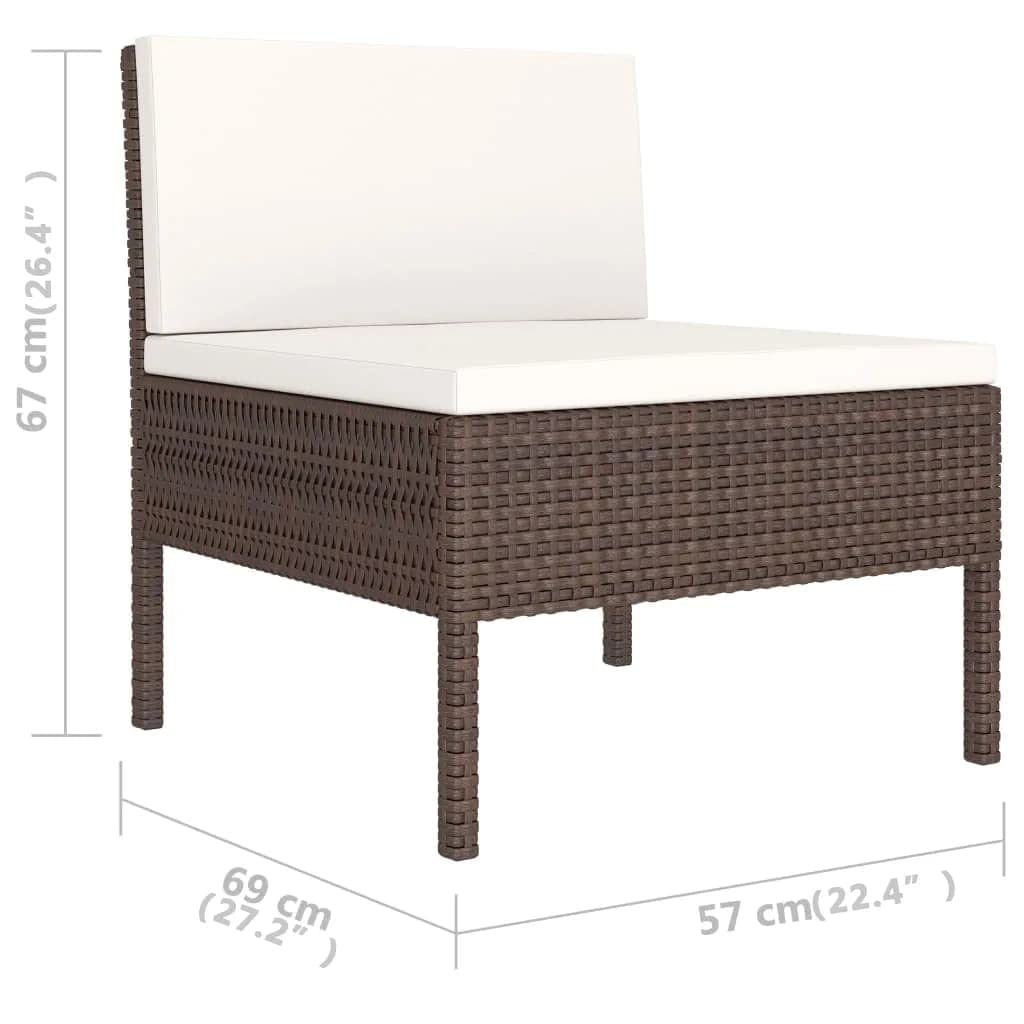vidaXL Brown Poly Rattan 6-Piece Patio Lounge Set with Cream Cushions - Weather Resistant Outdoor Furniture with Deep Seating