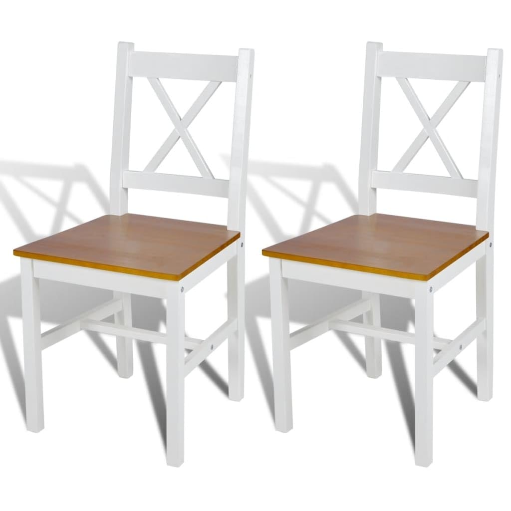 vidaXL 4-Piece Dining Chairs Set, Made of White Pinewood - Ergonomic Design, Sturdy Structure, Classic Farmhouse Style for Kitchen or Dining Room