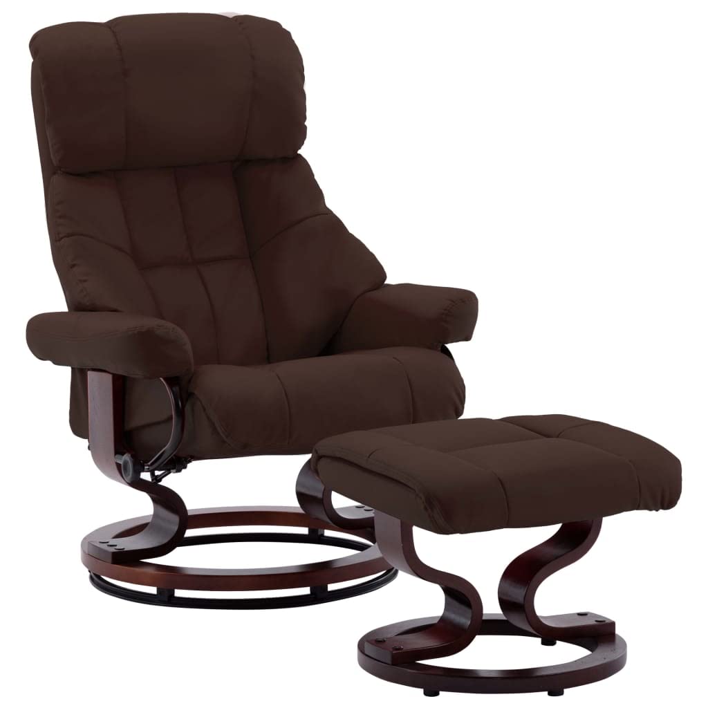 NusGear Recliner Chair with Footstool Brown Faux Leather and Bentwood