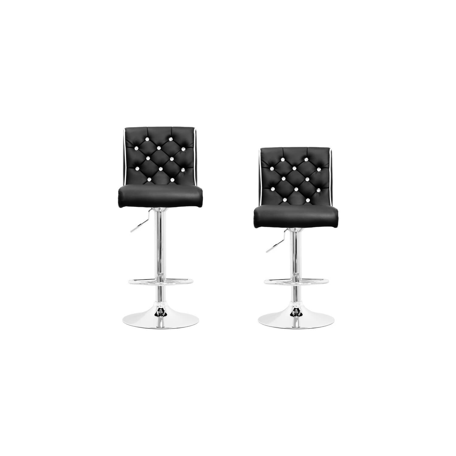 Best Master Swivel Bar Stool With Crystal And Tufted Look In Black (Set Of 2)