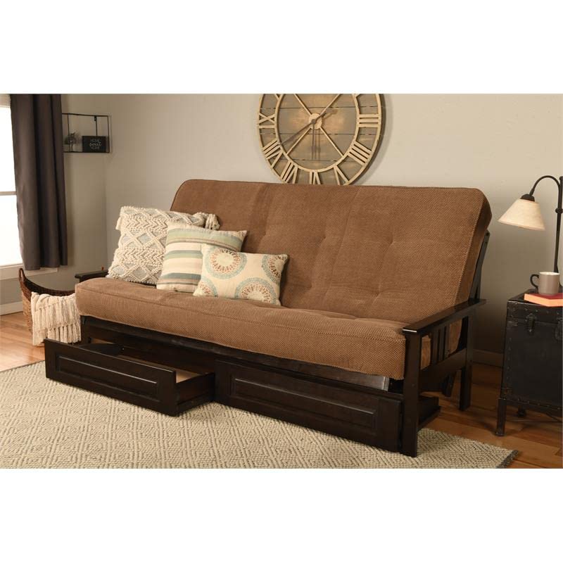 Kodiak Furniture Monterey Queen Espresso Wood Storage Futon-Mocha Brown Mattress