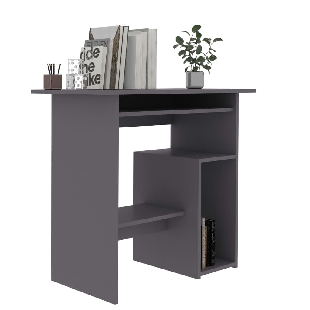 vidaXL Engineered Wood Desk - Compact Modern Design, Perfect for Small Offices, Dorm Rooms, Space-Limited Homes - Gray - 31.5x17.7x29.1 - Including Keyboard Tray and PC Tower Space