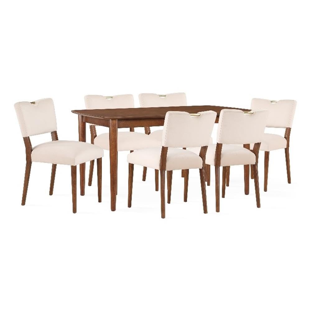 Comfort Pointe Bonito Oatmeal White Velvet 7-Piece Transitional Dining Set in Walnut Finish