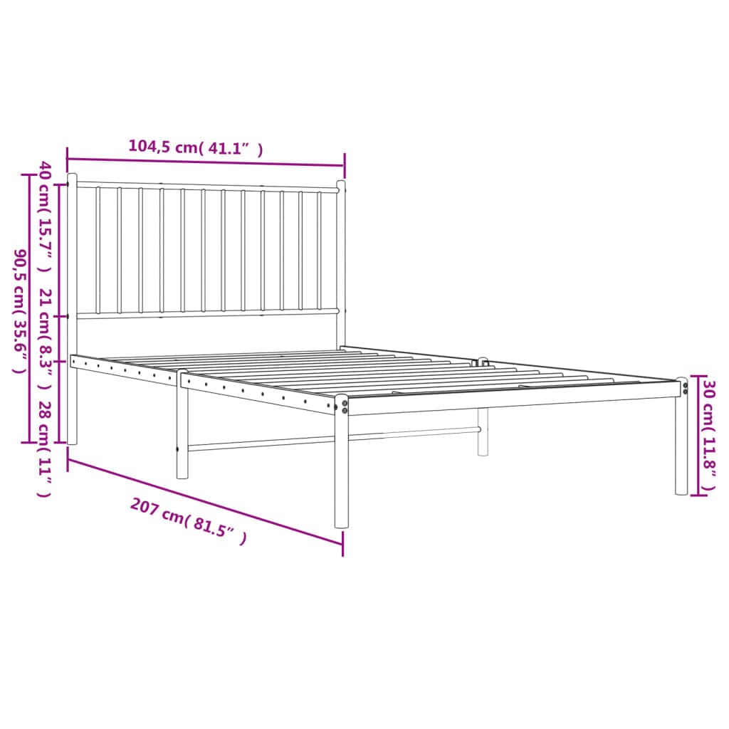 vidaXL 12-Inch Black Metal Twin XL Bed Frame with Headboard, Heavy-Duty Construction with Under-Bed Storage for Modern Bedroom, No Box Spring Needed & Easy Assembly, No Mattress