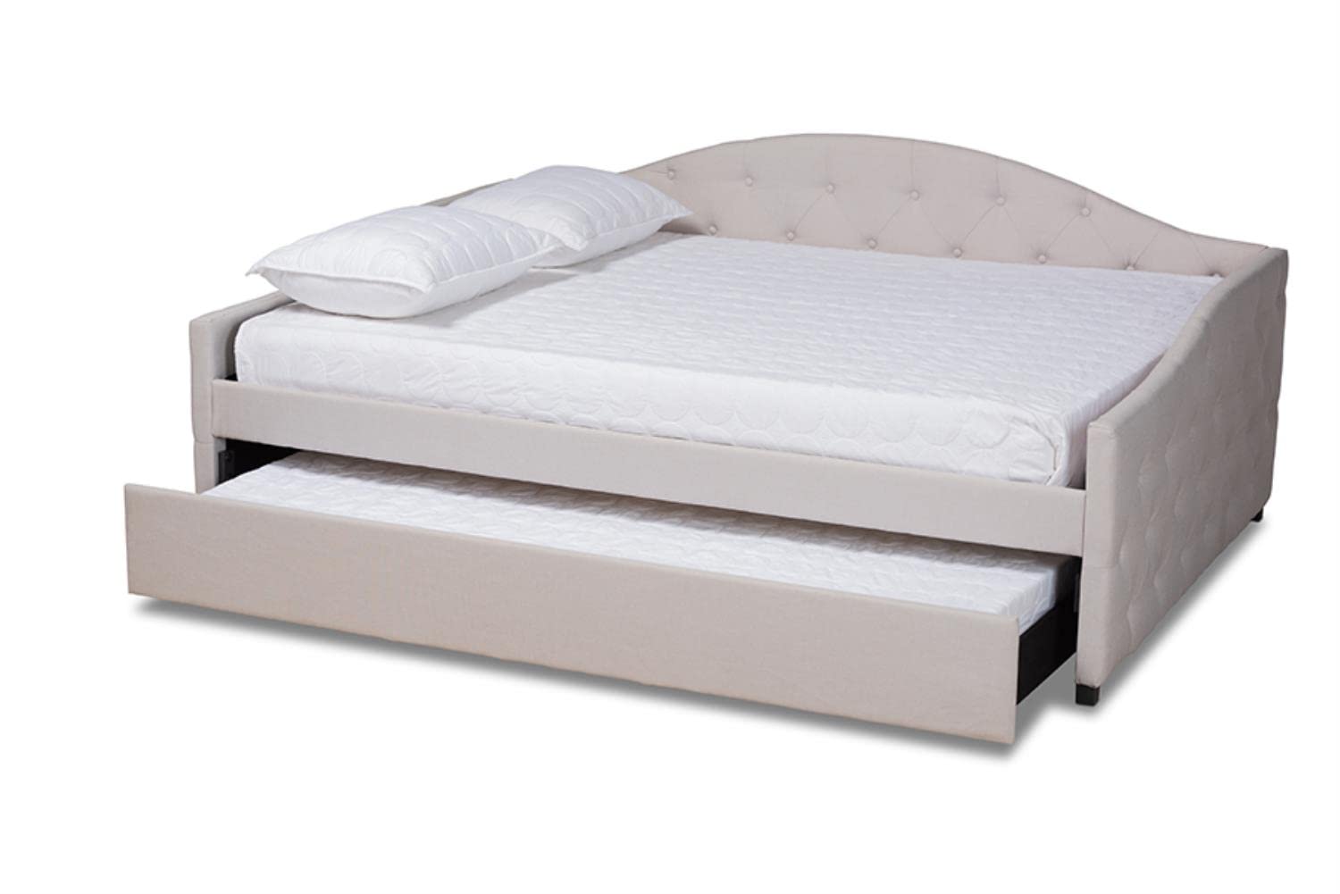 Baxton Studio Becker Modern and Contemporary Transitional Beige Fabric Upholstered Queen Size Daybed with Trundle