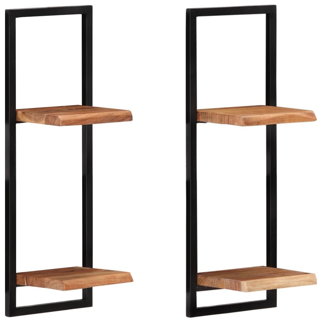 vidaXL Solid Wood Acacia and Steel Floating Wall Shelves, Perfect for Display, Unique Live Edge Design, Sturdy and Durable, Set 