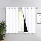 Nicetown White 100% Blackout Curtain 45 Inches Long, 2 Thick Layers Completely Blackout Window Treatment Thermal Insulated Lined