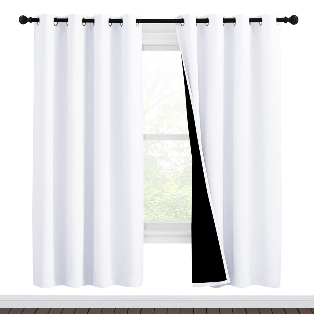 Nicetown White Blackout Curtains 72 Inches Long, Full Light Blocking Drapes With Black Liner For Nursery, Thermal Insulated Drap