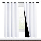 Nicetown White Blackout Curtains 72 Inches Long, Full Light Blocking Drapes With Black Liner For Nursery, Thermal Insulated Drap