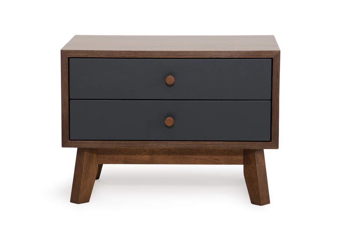 HomeRoots Grey & Walnut Veneer, MDF, Wood Mid Century Mod Grey and Walnut Finish 2 Drawer Night Stand