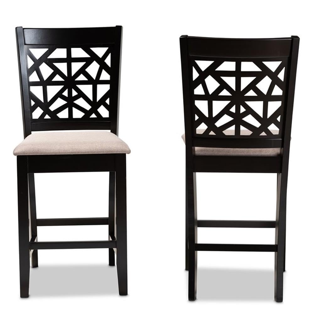 Baxton Studio Devon Sand Upholstered Espresso Finished Wood 2-Piece Pub Chairs