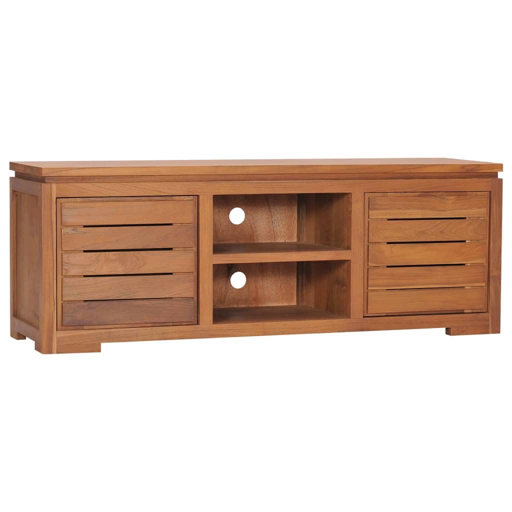 vidaXL Solid Teak Wood TV Stand with Colonial Style Design and Ample Storage, Brown Wooden TV Cabinet with Natural Finish for Living Room and Lounge Area