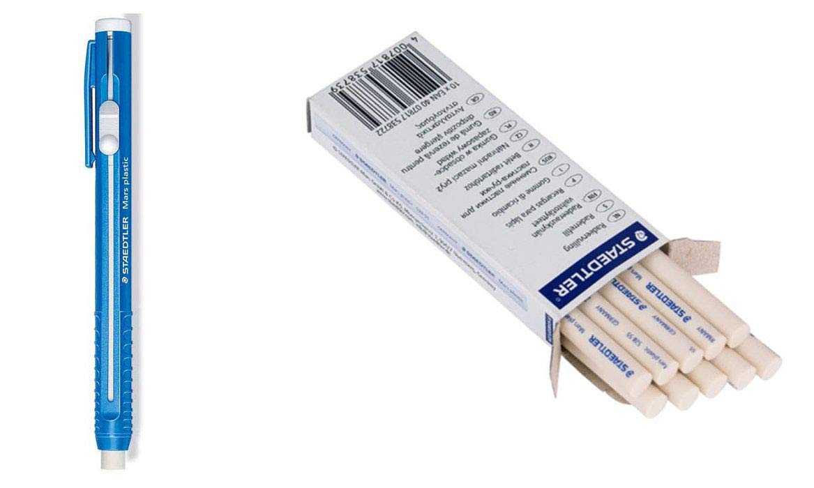 Staedtler Stick Eraser Holder And Eraser Refills(Pack Of 10) Set