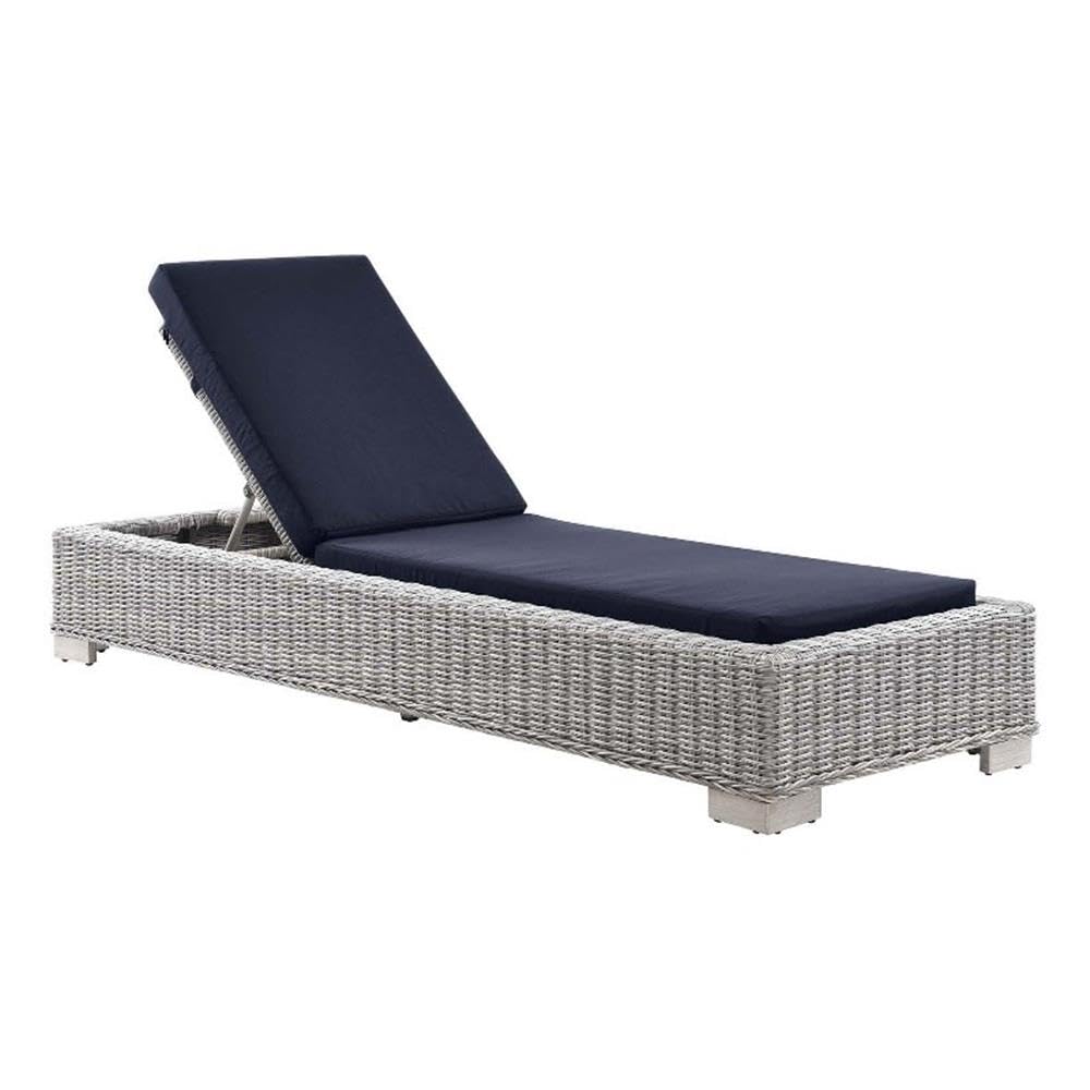 Conway Outdoor Patio Wicker Rattan Chaise Lounge in Light Gray Navy