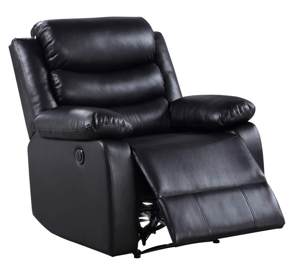 Acme Eilbra Faux Leather Power Recliner With Pillow Top Armrest In Black