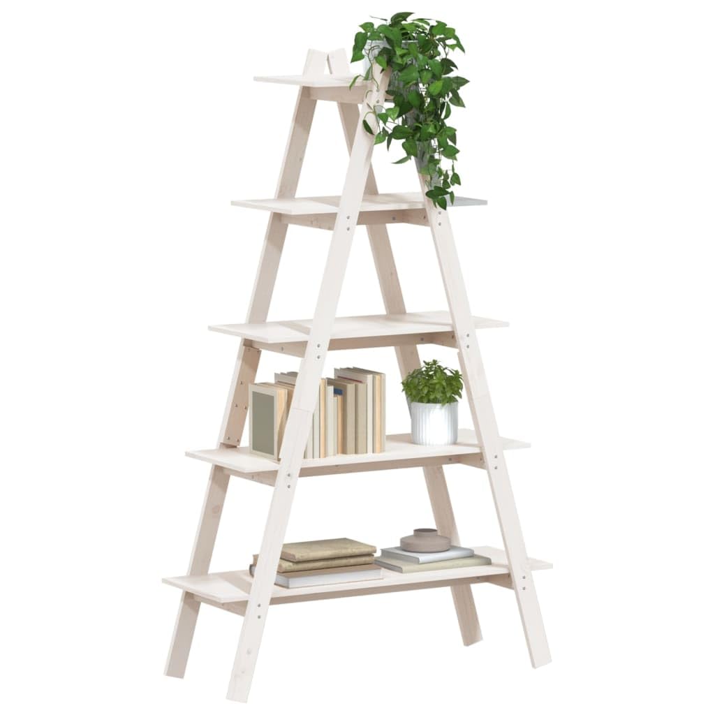 vidaXL 5-Tier Chic A-Shape Shelf in Solid Pine Wood, Versatile with Large Storage Space, Ideal for Any Room, White